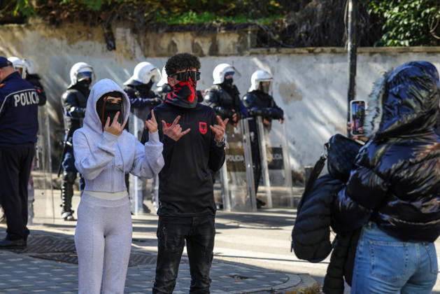 Protest of students in Tirana, Albania Students take a selphie in front of Education Ministry in Tirana, Albania, on October 28, 2026. Students are calling for better education conditions and the resignation of Prime Minister Edi Rama. Tirana Albania  Copyright: xMatrixxImages ArmandoxBabanix
