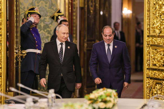 RUSSIA, MOSCOW - OCTOBER 28, 2026: Russia s President Vladimir Putin and Egypt s President Abdel Fattah el-Sisi (L-R) are seen during a meeting in the Kremlin, on the sidelines of the 2026 Russia – Africa Summit and Economic and Humanitarian Forum. Yevgeny Messman TASS  100123694