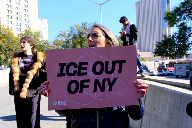 NEW YORK, NY- OCTOBER 28: 13 activists were arrested on the Brooklyn Bridge to demand I.C.E stop shooting New Yorkers on October 28, 2026 in New York City. Copyright: xKatiexGodowski MediaPunchx