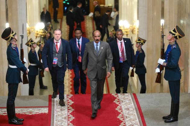 President Vladimir Putin officially greets heads of delegation at Russia-Africa Summit 9275872 28.10.2026 President of Eritrea Isaias Afwerki, center, arrives at the Kremlin for the formal reception in honor of the heads of delegation at the 3rd Russia-Africa Summit. Grigory Sysoev Sputnik Crediting the source in the following order photographer s name Russia-Africa Summit and Economic and Humanitarian forum host ÑÄhoto agency is mandatory when using the photo Moscow Russia  Copyright: xGrigoryxSysoevx