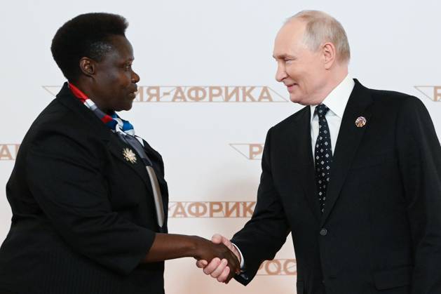 President Vladimir Putin officially greets heads of delegation at Russia-Africa Summit 9276196 28.10.2026 President Vladimir Putin during an official greeting ceremony for heads of delegation at the 3rd Russia-Africa Summit. Left: Vice President of Uganda Jessica Rose Epel Alupo. Alexandr Kryazhev Sputnik Crediting the source in the following order photographer s name Russia-Africa Summit and Economic and Humanitarian forum host ÑÄhoto agency is mandatory when using the photo Moscow Russia  Copyright: xAlexandrxKryazhevx