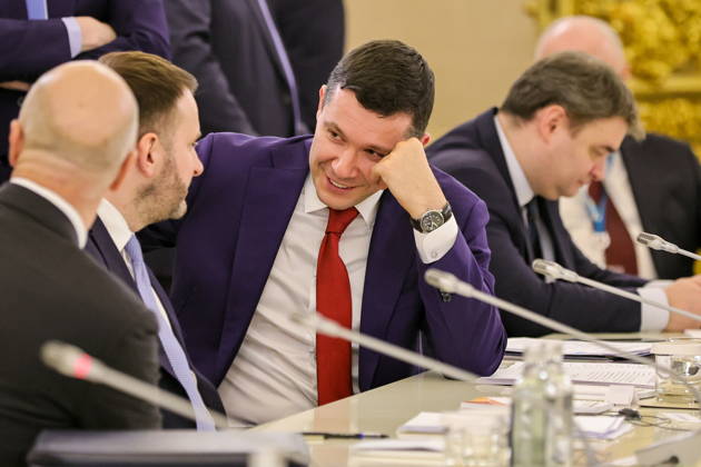 RUSSIA, MOSCOW - OCTOBER 28, 2026: Russia s Minister of Industry and Trade Anton Alikhanov (C) is seen before a meeting between Russia s President Putin and Egypt s President el-Sisi (both not pictured) in the Kremlin, on the sidelines of the 2026 Russia – Africa Summit and Economic and Humanitarian Forum. Yevgeny Messman TASS  100124911