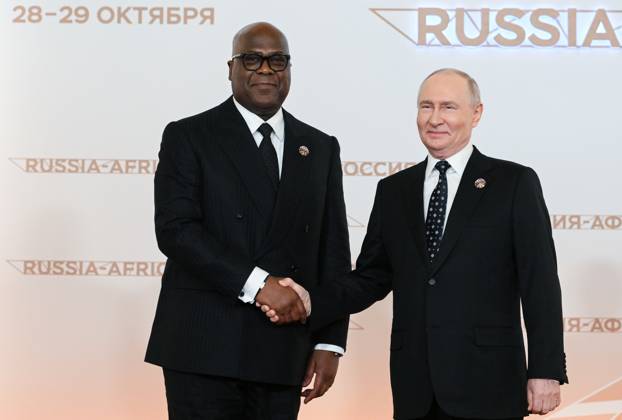 President Vladimir Putin officially greets heads of delegation at Russia-Africa Summit 9276263 28.10.2026 President Vladimir Putin during an official greeting ceremony for heads of delegation at the 3rd Russia-Africa Summit. Left: President of the Democratic Republic of the Congo Felix Tshisekedi. Alexandr Kryazhev Sputnik Crediting the source in the following order photographer s name Russia-Africa Summit and Economic and Humanitarian forum host ÑÄhoto agency is mandatory when using the photo Moscow Russia  Copyright: xAlexandrxKryazhevx