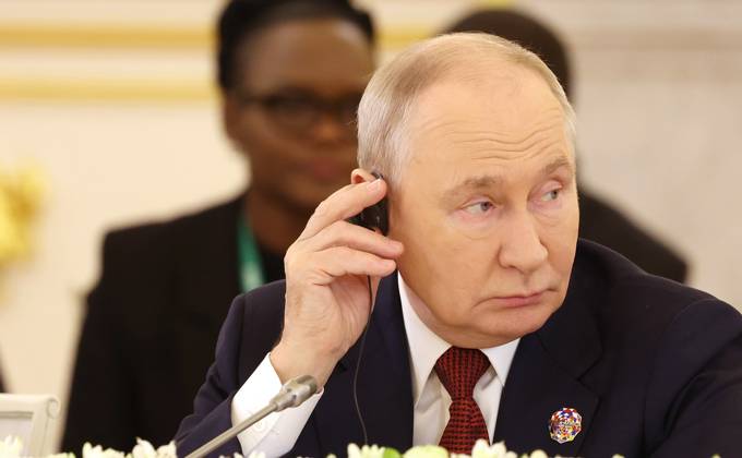 October 29, 2026. - Russia, Moscow. - Russia s President Vladimir Putin attends the plenary session of the 2026 Russia-Africa Summit in the Kremlin. KremlinxPool
