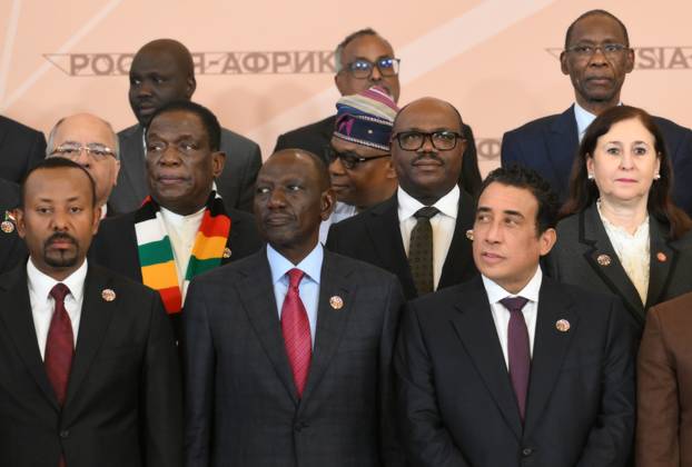 Russia-Africa Economic and Humanitarian Forum MOSCOW, RUSSIA - OCTOBER 29: (----EDITORIAL USE ONLY - MANDATORY CREDIT - GRIGORY SYSOEV RUSSIA-AFRICA SUMMIT AND ECONOMIC AND HUMANITARIAN FORUM HOST PHOTO AGENCY HANDOUT - NO MARKETING NO ADVERTISING CAMPAIGNS - DISTRIBUTED AS A SERVICE TO CLIENTS----) Kenyan President William Ruto (C) and Chairman of Libya s Presidential Council Mohamed al-Menfi (R) attend a group photo session with participants of the 3rd Russia-Africa Summit and Forum at the Kremlin in Moscow, Russia, on October 29, 2026. Grigory Sysoev Russia-Africa Summit and Economic and Humanitarian Forum Host Photo Agency Anadolu Moscow Russia. Editorial use only. Please get in touch for any other usage.  Copyright: x2026xAnadoluxGrigoryxSysoev Russia-AfricaxSummitxandxEconomicxandxHumanitarianxForumxHostxPhotoxAgencyx