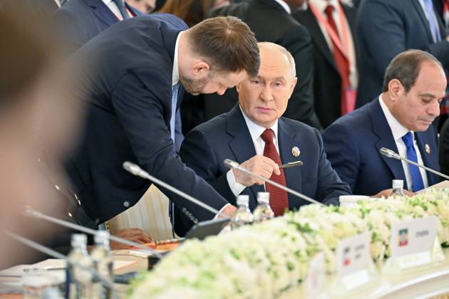 Russia-Africa Economic and Humanitarian Forum MOSCOW, RUSSIA - OCTOBER 29: (----EDITORIAL USE ONLY - MANDATORY CREDIT - YURI KOCHETKOV RUSSIA-AFRICA SUMMIT AND ECONOMIC AND HUMANITARIAN FORUM HOST PHOTO AGENCY HANDOUT - NO MARKETING NO ADVERTISING CAMPAIGNS - DISTRIBUTED AS A SERVICE TO CLIENTS----) Russian President Vladimir Putin at the plenary session of the 3rd Russia-Africa Summit in Moscow, Russia on October 29, 2026. Yuri Kochetkov Sputnik Anadolu Moscow Russia. Editorial use only. Please get in touch for any other usage.  Copyright: x2026xAnadoluxYurixKochetkov xSputnikx