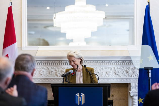 October 29, 2026, Montreal, Pq, CANADA: President of the European Commission, Ursula von der Leyen, gives remarks ahead of the EU-Canada summit, in Montreal, on Thursday, Oct. 29, 2026. Montreal CANADA - ZUMAc35_ 20261029_zaf_c35_010 Copyright: xChristopherxKatsarovx
