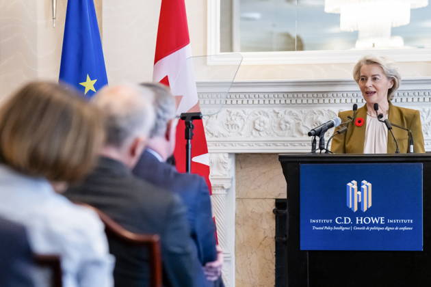 October 29, 2026, Montreal, Pq, CANADA: President of the European Commission Ursula von der Leyen delivers remarks ahead of the EU-Canada summit in Montreal on Thursday, Oct. 29, 2026. Montreal CANADA  - ZUMAc35_ 20261029_zaf_c35_015 Copyright: xChristopherxKatsarovx