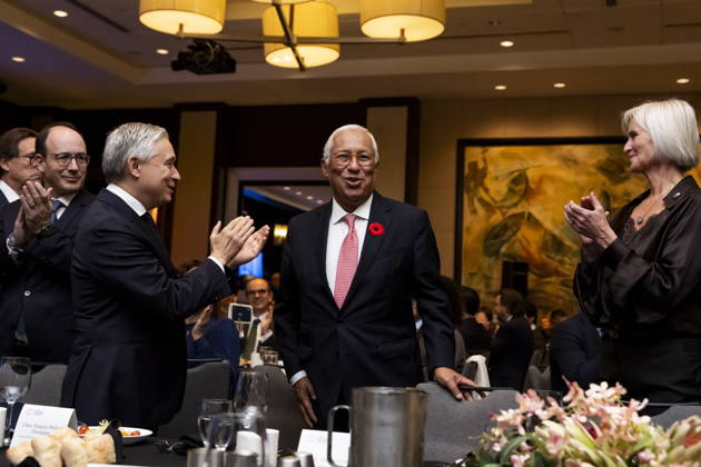 October 29, 2026, Montreal, Pq, CANADA: Minister of Finance Francois-Philippe Champagne, left, applauds as President of the European Council Antonio Costa is introduced at a luncheon ahead of the Canada-EU Summit, in Montreal, on Thursday, Oct. 29, 2026. Montreal CANADA - ZUMAc35_ 20261029_zaf_c35_034 Copyright: xChristopherxKatsarovx