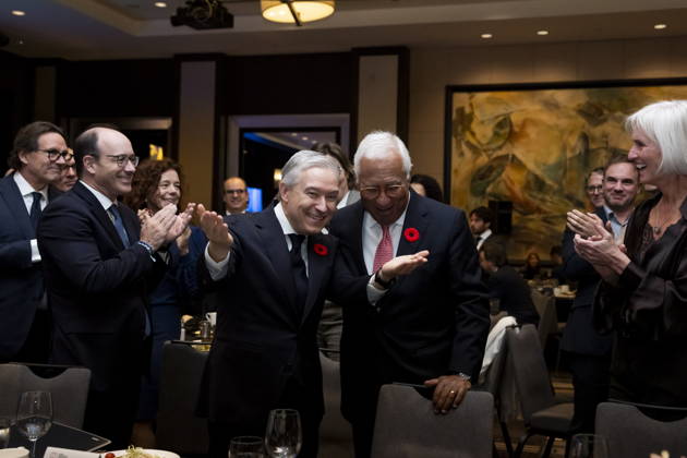 October 29, 2026, Montreal, Pq, CANADA: Minister of Finance Francois-Philippe Champagne, left, introduces President of the European Council Antonio Costa at a luncheon ahead of the Canada-EU Summit, in Montreal, on Thursday, Oct. 29, 2026. Montreal CANADA - ZUMAc35_ 20261029_zaf_c35_035 Copyright: xChristopherxKatsarovx