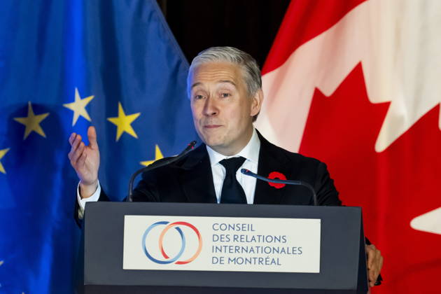 October 29, 2026, Montreal, Pq, CANADA: Minister of Finance Francois-Philippe Champagne gives remarks at a luncheon ahead of the Canada-EU Summit, in Montreal, on Thursday, Oct. 29, 2026. Montreal CANADA  - ZUMAc35_ 20261029_zaf_c35_036 Copyright: xChristopherxKatsarovx
