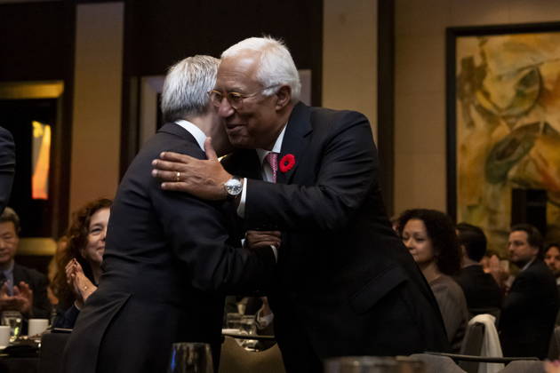 October 29, 2026, Montreal, Pq, CANADA: Minister of Finance Francois-Philippe Champagne, left, hugs President of the European Council Antonio Costa at a luncheon ahead of the Canada-EU Summit, in Montreal, on Thursday, Oct. 29, 2026. Montreal CANADA - ZUMAc35_ 20261029_zaf_c35_046 Copyright: xChristopherxKatsarovx