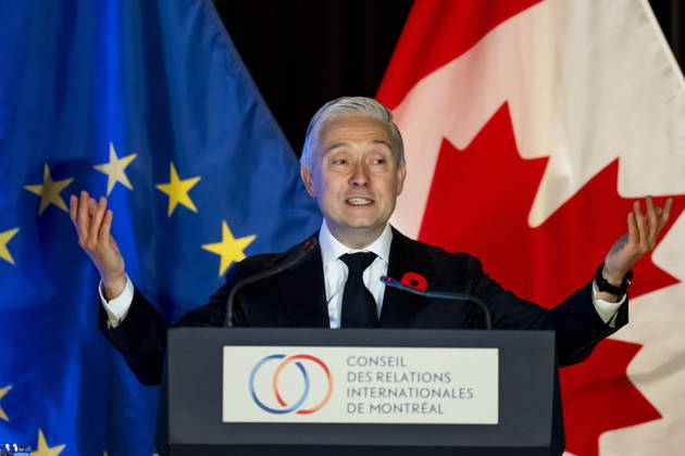 October 29, 2026, Montreal, Pq, CANADA: Minister of Finance Francois-Philippe Champagne gives remarks at a luncheon ahead of the Canada-EU Summit, in Montreal, on Thursday, Oct. 29, 2026. Montreal CANADA  - ZUMAc35_ 20261029_zaf_c35_048 Copyright: xChristopherxKatsarovx