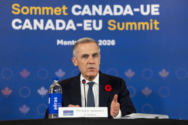 October 29, 2026, Montreal, Pq, CANADA: Prime Minister Mark Carney gives remarks during a roundtable meeting with business leaders during the Canada-EU Summit, in Montreal, on Thursday, Oct. 29, 2026. Montreal CANADA  - ZUMAc35_ 20261029_zaf_c35_119 Copyright: xChristopherxKatsarovx