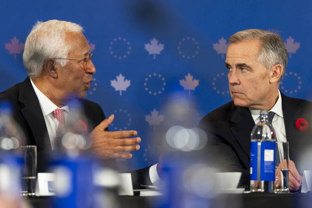 October 29, 2026, Montreal, Pq, CANADA: President of the European Council Antonio Costa, left, gives remarks alongside Prime Minister Mark Carney, at a roundtable with business leaders during the Canada-EU Summit, in Montreal, on Thursday, Oct. 29, 2026. Montreal CANADA - ZUMAc35_ 20261029_zaf_c35_126 Copyright: xChristopherxKatsarovx