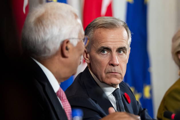 October 29, 2026, Montreal, Pq, CANADA: Prime Minister Mark Carney, right, looks on as President of the European Council Antonio Costa, gives remarks at a roundtable with business leaders during the Canada-EU Summit, in Montreal, on Thursday, Oct. 29, 2026. Montreal CANADA - ZUMAc35_ 20261029_zaf_c35_128 Copyright: xChristopherxKatsarovx