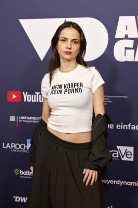 Activist Theresia Crones is making a statement against digital violence—wearing a T-shirt that reads My Body, Not Porn at the 2025 VideoDays Festival Awards ceremony at the E Werk. The law student discovered fake pornographic images of herself online when she was 21 Copyright: xChristophxHardtx