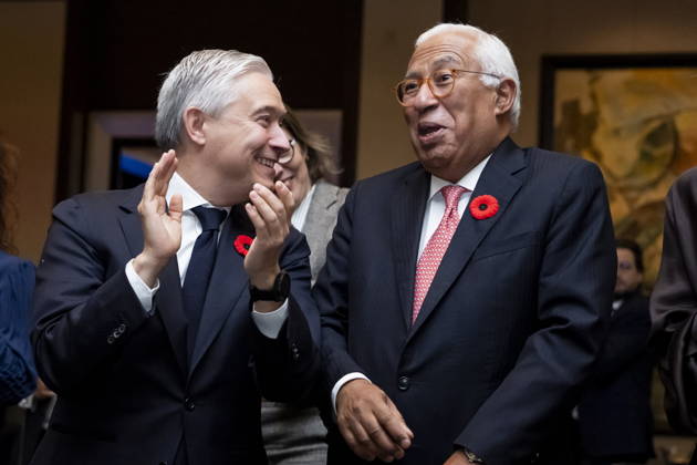 October 29, 2026, Montreal, Pq, CANADA: Minister of Finance Francois-Philippe Champagne, left, speaks with President of the European Council Antonio Costa at a luncheon ahead of the Canada-EU Summit, in Montreal, on Thursday, Oct. 29, 2026. Montreal CANADA - ZUMAc35_ 20261029_zaf_c35_172 Copyright: xChristopherxKatsarovx