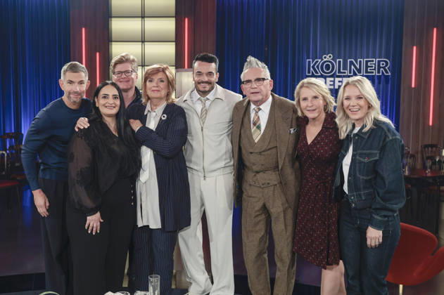 Micky Beisenherz, Gamze Kubasik, Mr. Schröder, Christine Westermann, Giovanni Zarrella, Götz Alsmann, Susan Link, and Miriam Neureuther during the taping of the WDR talk show *Kölner Treff* at WDR Studio BS 3 in Cologne, October 29, 2026 Foto:xR.xSchmiegeltx xFuturexImagex koelner_treff2910_6004