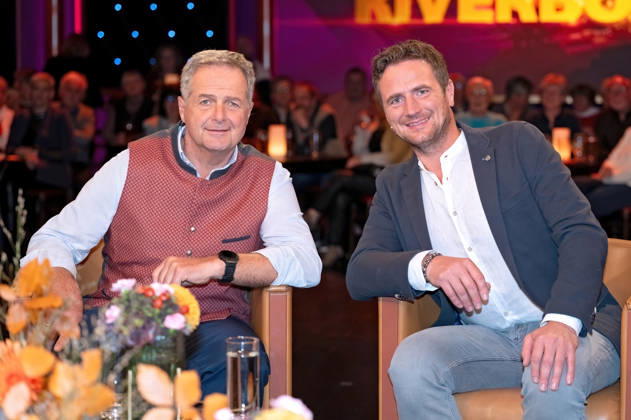 MDR Riverboat singer Norbert Rier with his son Alexander during the taping of the MDR talk show Riverboat on October 30, 2026, at Mediacity Leipzig 20261030ADO0013