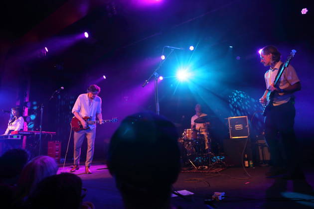 Dyan Valdes, Frank Spilker, Jan Philipp Janzen, and Phillip Tielsch (from left) of the band Die Sterne at a concert at the Astra Kulturhaus in Berlin, October 30, 2026 Die Sterne Concert Berlin
