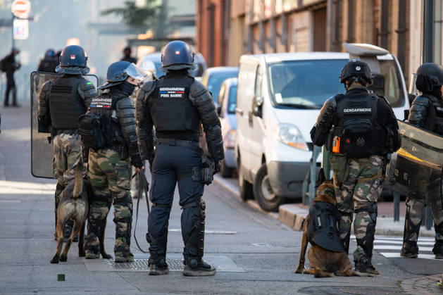Yellow Vests Protests Act III - Toulouse Police Dogs and PSIG during french protest on Acte III on October 31, 2026, in Toulouse. Photo by Nathan Barange ABACAPRESS.COM Toulouse HAUTE-GARONNE France  Copyright: xBarangexNathan ABACAx