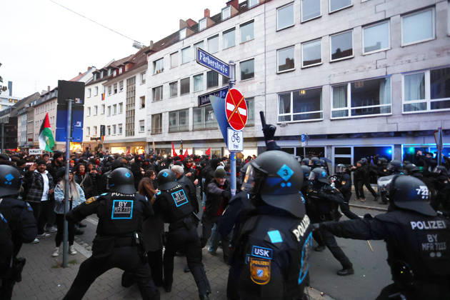 Generation Z nationwide demonstration Members of the Generation Z movement clash with the police during a nationwide demonstration at the White Tower (Weisser Turm) in Nuremberg, Germany. Thousands of young protesters took to the streets across 23 German cities to demand more political influence, better education, decisive climate action, and affordable living, while protesting against budget cuts and military conscription. October 31th, 2026 Photo by Davide Elias Copyright: xDavidexEliasx