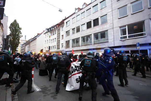 Generation Z nationwide demonstration Members of the Generation Z movement clash with the policeduring a nationwide demonstration at the White Tower (Weisser Turm) in Nuremberg, Germany. Thousands of young protesters took to the streets across 23 German cities to demand more political influence, better education, decisive climate action, and affordable living, while protesting against budget cuts and military conscription. October 31th, 2026 Photo by Davide Elias Copyright: xDavidexEliasx