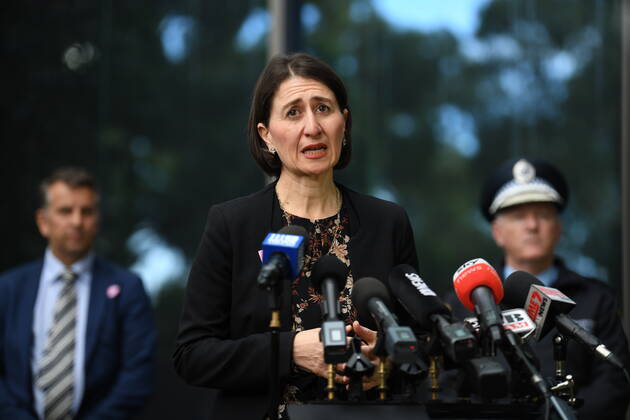 Coronavirus in Australien, Gladys Berejiklian während Pressekonferenz in Sydney