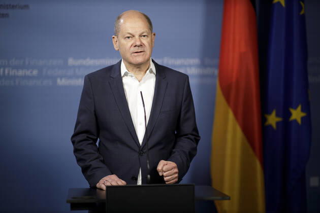Berlin, Olaf Scholz Press statement on the Euro Group video conference