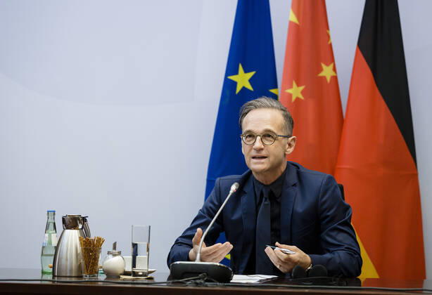 Berlin, Heiko Maas during video conference with Wang Yi