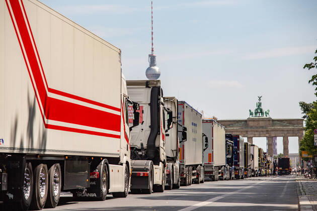 Berlin, transport industry demonstrates with truck parade against dumping prices