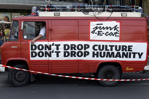 Coronavirus in Germany, artist demonstration for more corona help in Berlin
