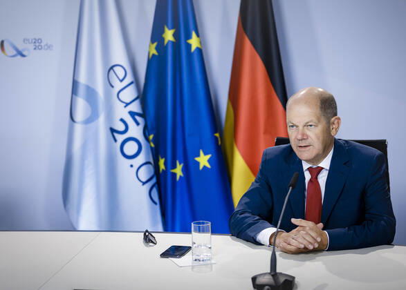 Berlin, Olaf Scholz during video conference for the Bruegel Annual Meeting