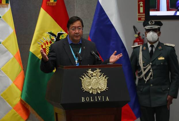 Coronavirus in Bolivien, Präsident Luis Arce Catacora Pressekonferenz in La Paz