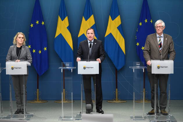 Coronavirus in Schweden, Ministerpräsident Stefan Löfven Pressekonferenz in Stockholm