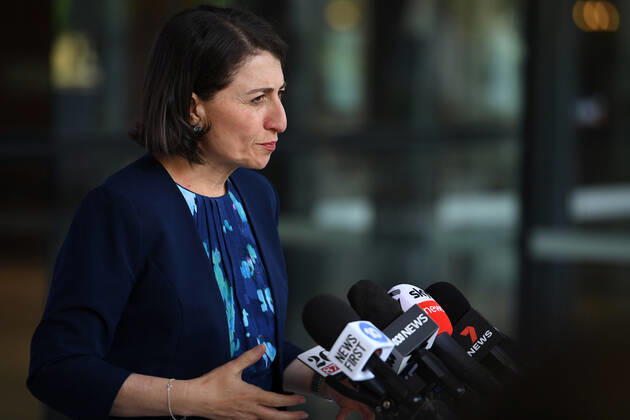 Coronavirus in Australien, Gladys Berejiklian während Pressekonferenz in Sydney
