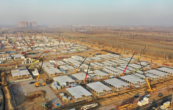 Coronavirus in China, Baustelle Huangzhuang Apartment Quarantänezentrum in Shijiazhuang