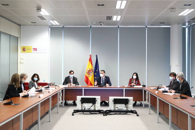 Coronavirus in Spanien, AEMPS-Sitzung in Madrid mit Ministerpräsident Pedro Sanchez in Madrid