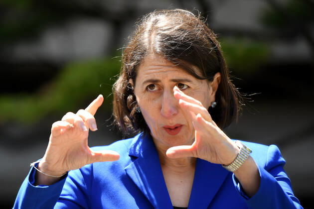 Coronavirus in Australien, Gladys Berejiklian während Pressekonferenz in Sydney