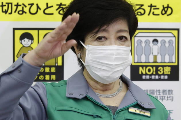 Coronavirus in Japan, Gouverneurin Yuriko Koike Pressekonferenz in Tokio