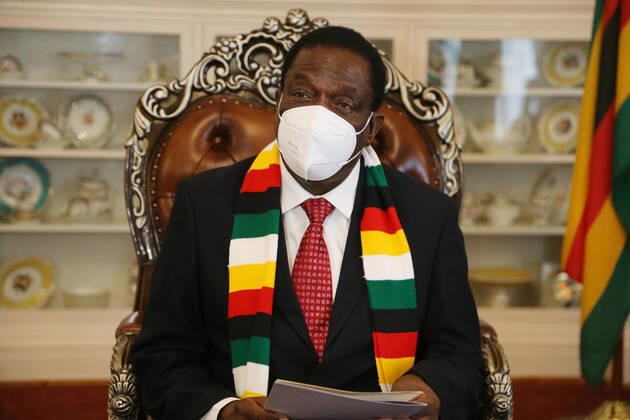 Coronavirus in Simbabwe, Präsident Emmerson Mnangagwa Interview zur Impfstoff-Versorgung in Harare