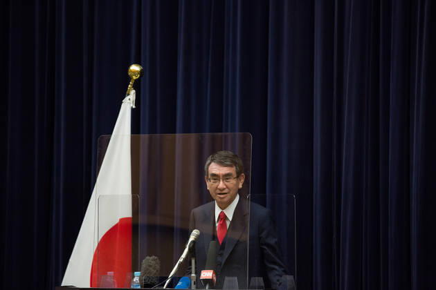 Coronavirus in Japan, Taro Kono Pressekonferenz in Tokio