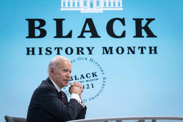 USA, President Joe Biden virtual roundtable as part of Black History month in Washington DC.