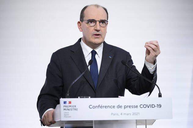 Coronavirus in Frankreich, Jean Castex und Olivier Veran Pressekonferenz in Paris