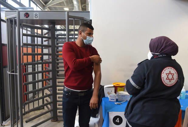 Coronavirus in Palästina, Erstimpfung palästinensischer Arbeiter am Checkpoint Lamed Hei