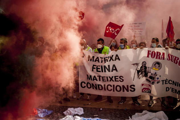 Coronavirus in Spanien, Proteste von Mitarbeitern im Gesundheitswesen in Barcelona