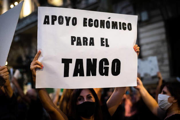 Coronavirus in Argentinien, Proteste vor dem Kulturministerium in Buenos Aires