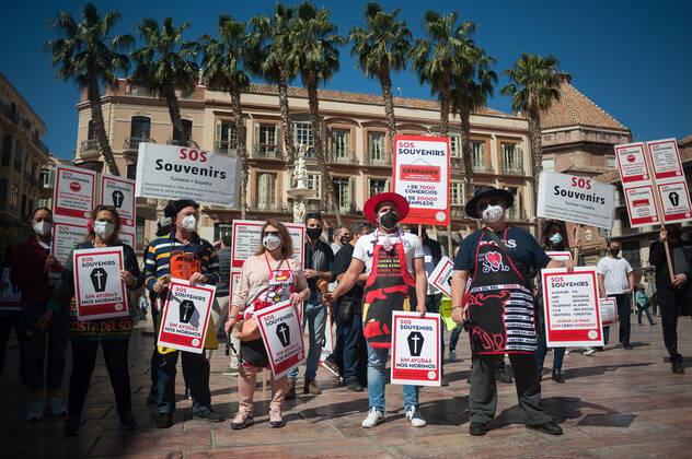 Coronavirus in Spanien, Souvenirhändler protestieren in Malaga