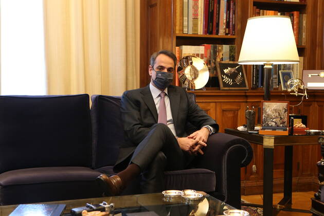 Coronavirus in Griechenland, Kyriakos Mitsotakis gibt Pressestatement in Athen